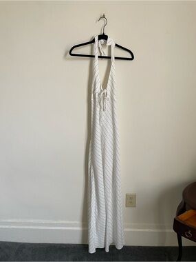 HYFVE White Halter Maxi Dress with Thin Stripes